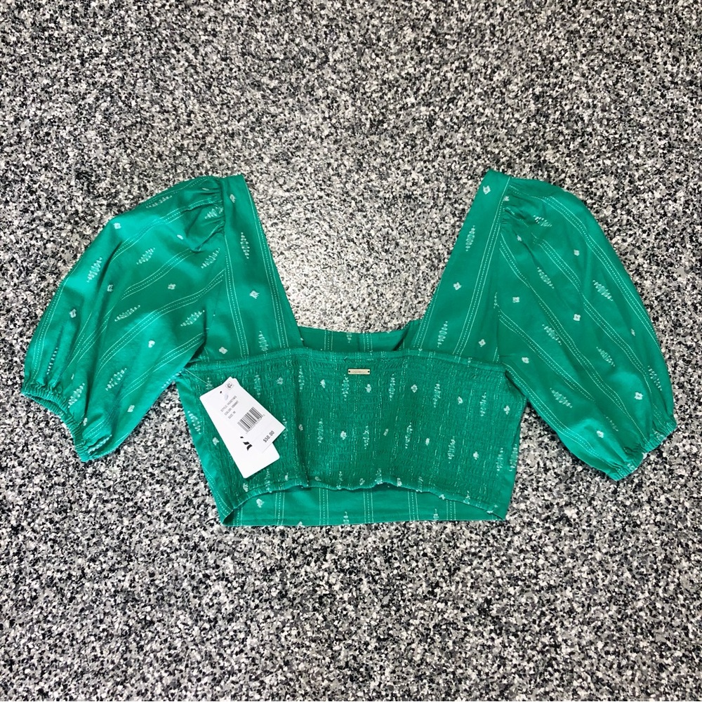 Hurley ✦ Puff Sleeve Boho Green Crop Top (M)
